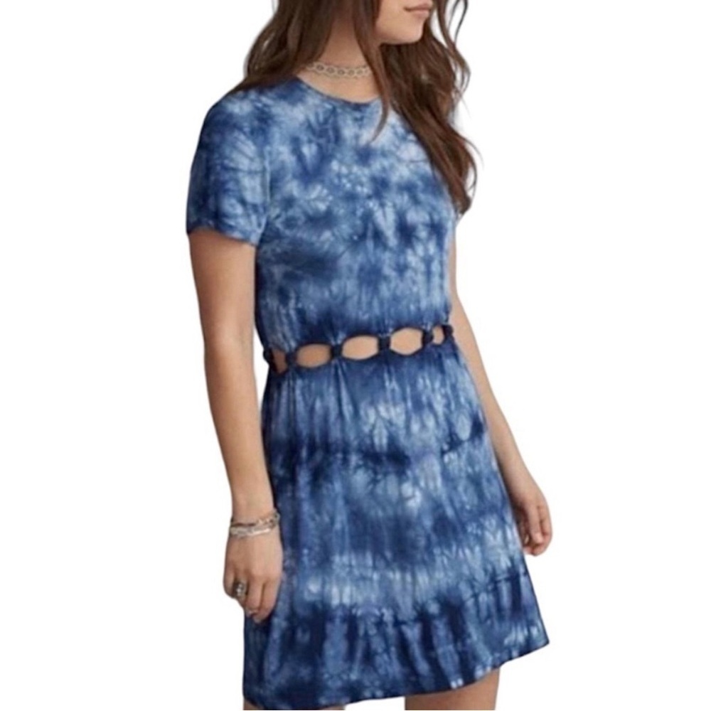American Eagle Tie Dye Cutout Shirt Dress Blue & White